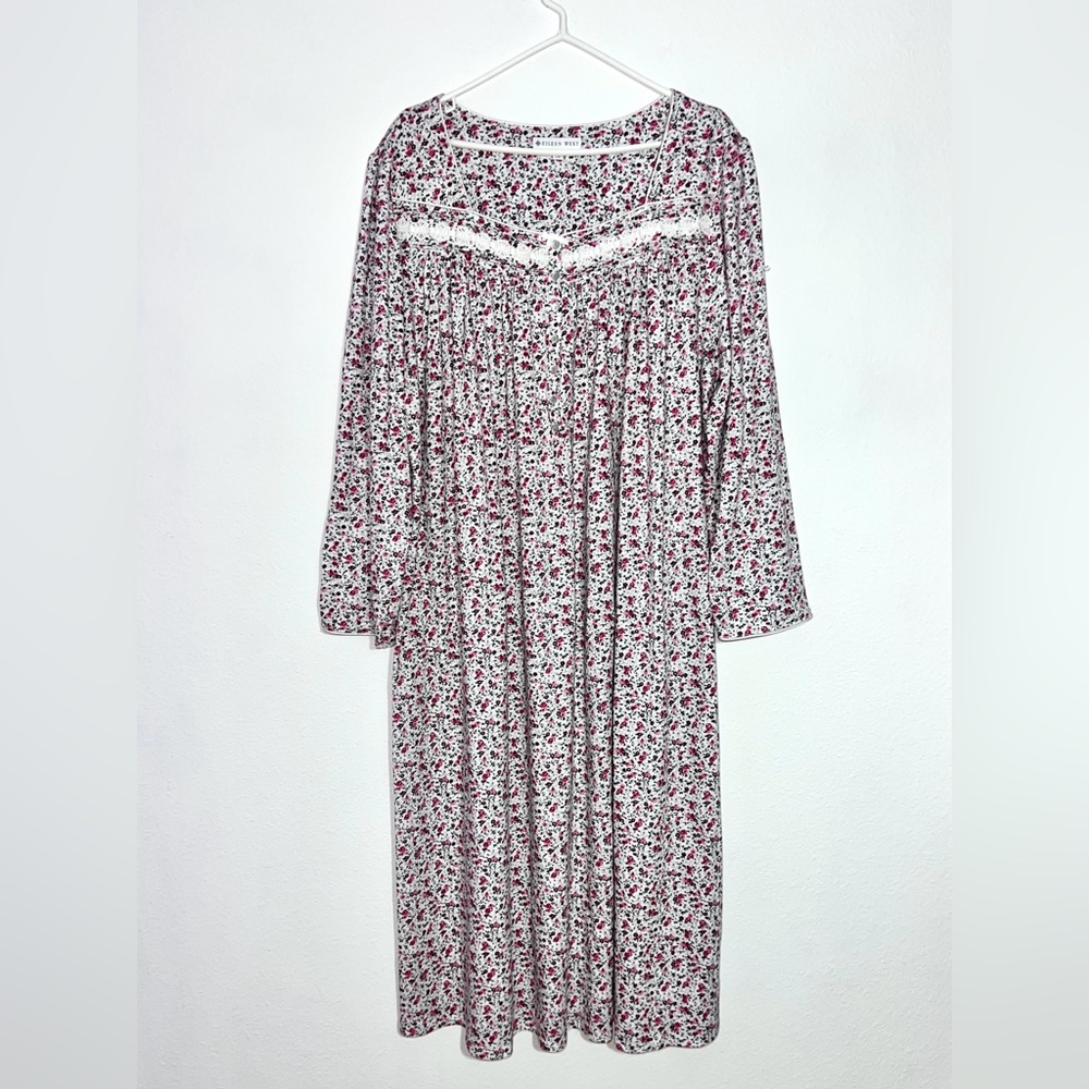 Eileen West Nightgown 2X Eileen Cotton Lace White Floral